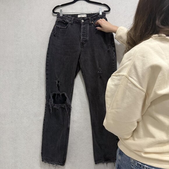 Abercrombie Fitch Jeans Womens 26 Black The Dad High Rise Curve Love Distressed - Picture 3 of 11